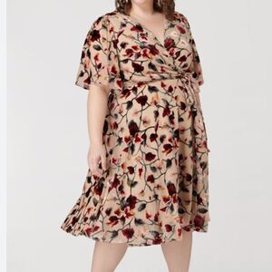 Maree Pour Toi Beige Velvet Floral Wrap Plus Size Dress